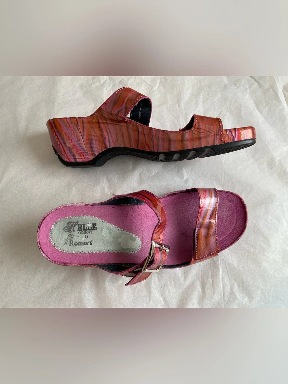 Helle Comfort by Romu’s Pink Metallic Leather Sandals with Buckle EU size 38